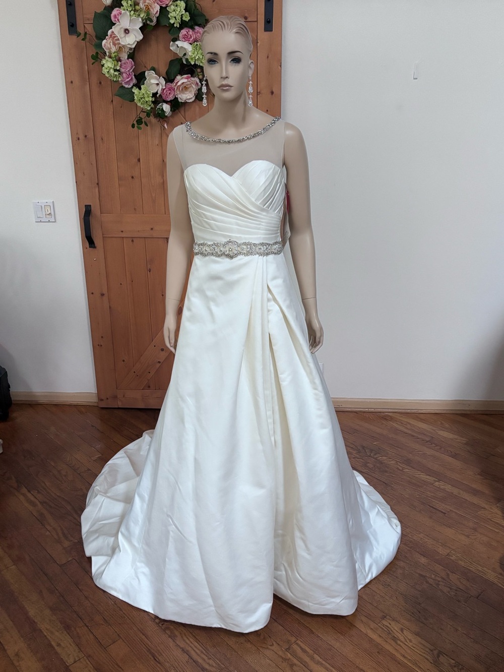 Mary’s Bridal Jeweled Satin Wedding Gown – Size 10
